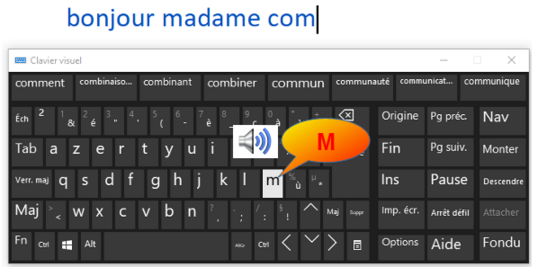 Keyspeaker - retour vocal au survol des touches du clavier visuel de Windows