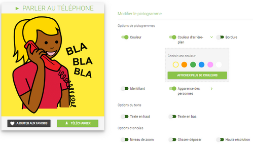 Nouveau portail Arasaac - personnalisation des pictogrammes avant téléchargement