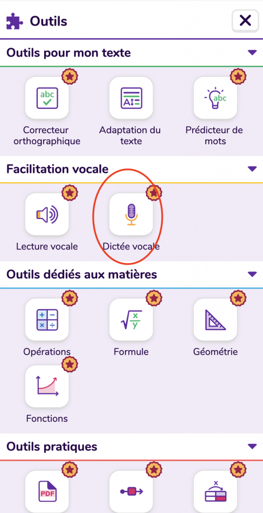 Vue des différents outils