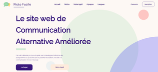 Peut être une image de texte qui dit ’Picto Facile Accueil Notice Notre Appli Apropos Langues Connexion Inscription Le site web de Communication Alternative Améliorée utilisablepar sert développer utilisa ation communicationetleurentourage Projet NotreAppli Appli’