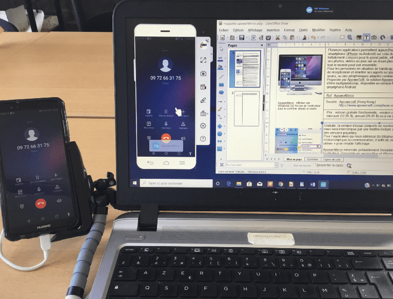 Appel téléphonique et réception d’appels avec la souris de l’ordinateur
