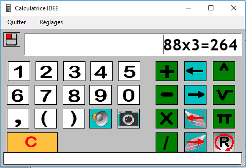 Calculatrice IDEE - calculatrice parlante accessible en mode souris, clic temporisé, et défilement