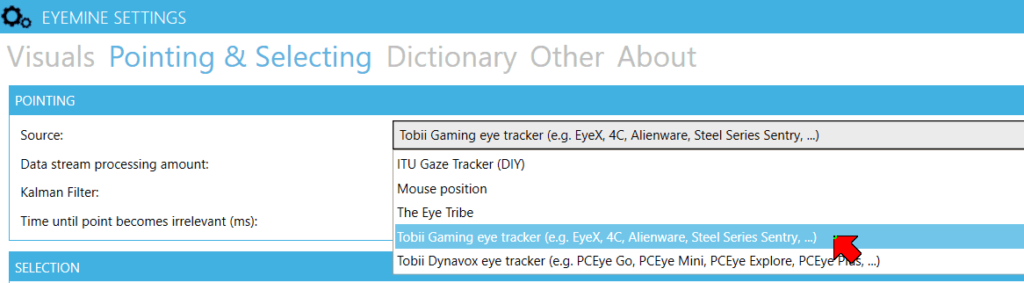 Changez le dispositif de pointage dans EyeMine !