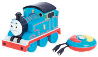 Exemple de jouet à pile de type marche arrêt à deux fonctions (catalogue Hoptoys).