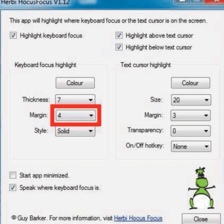 Herbi HocusFocus - paramétrage de la couleur du cadre