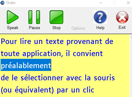 Lecture par voix de synthèse avec surlignage des mots prononcés.