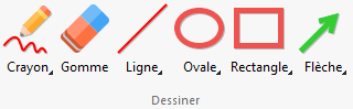 Outils - crayon, gomme, ligne, cercle, rectangle et flèche.