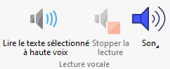 Outils - lecture du texte sélectionné par voix de synthèse et note vocale.