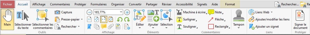 PDF X Change Editor - barre d’outil par défaut (surchargée)