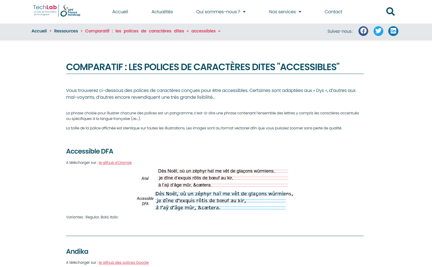 Page sur les typographies dites accessibles