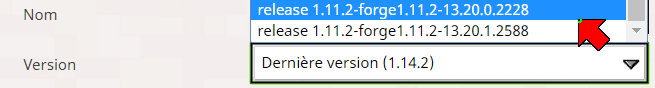 Sélection de la version Forge