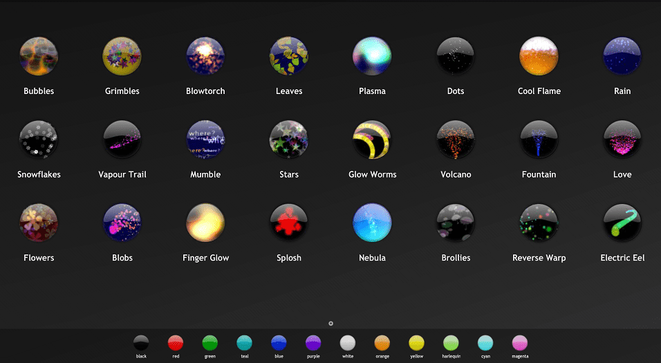 Sélection des activités et palette de couleurs