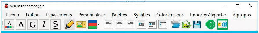 Syllabes et compagnie - ligne des menus et boutons