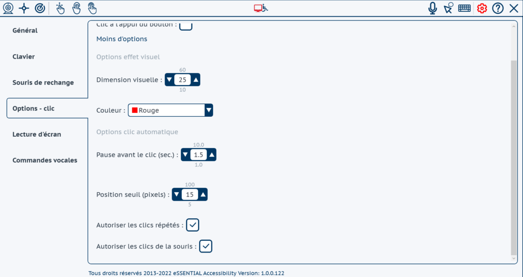 Modification recommandée des paramètres : autoriser le clic souris