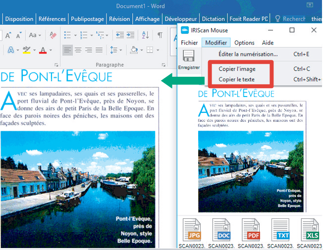 Importation de l’image scannée (ou uniquement le texte) dans un logiciel de traitement de texte