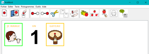 Je mange un gâteau" avec le logiciel Araword.