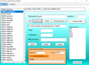 Gère-Dicos : paramétrage du mode de prédiction de mots