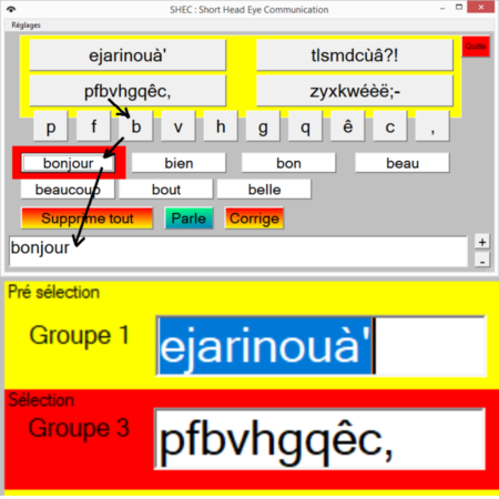 Short Head Eye Communicationoffre deux dispositions d'écran et la possibilité de réglages personnalisés