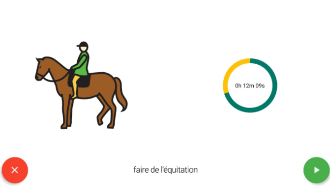Timer de l'activité "équitation" jusque la prochaine activité.
