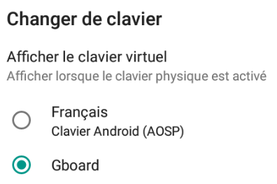BlueStacks : Changer de clavier - Afficher le clavier virtuel - cocher "GBoard"