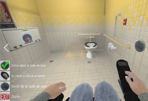 Miwe 2 : image de synthèse d'une personne en FRE se rendant aux sanitaires