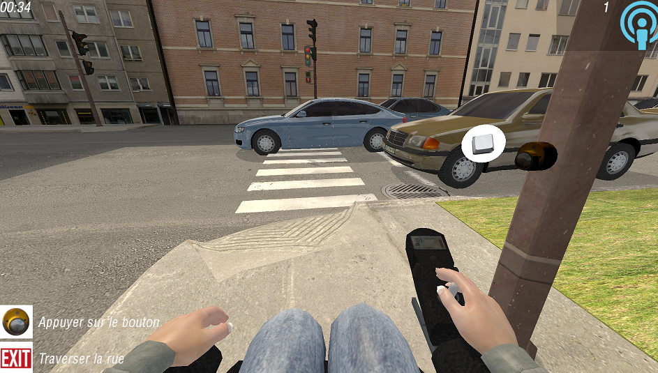 Miwe 2 : vous êtes en fauteuil roulant et approchez d'un passage piéton