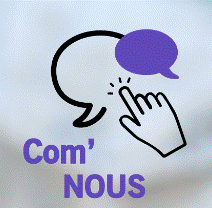 Com'Nous : deux bulles de BD et une main qui clique