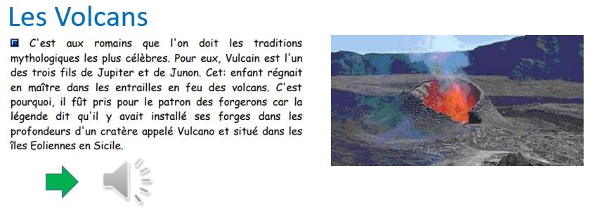 PaMus MP3 Recorder : texte imprimé et photo d'un volcan