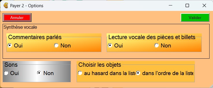 Options de configuration du jeu le juste prix.