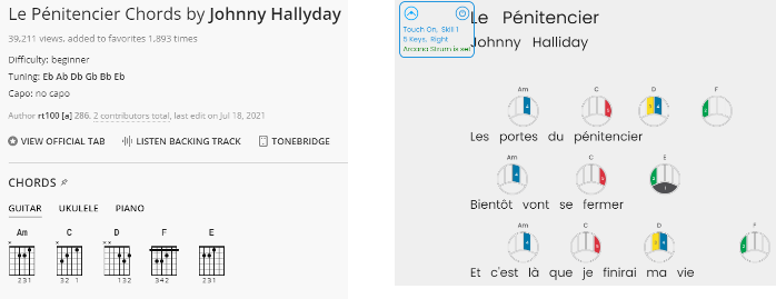 Importation des paroles et tablatures d’une chanson depuis Ultimate Guitar vers Arcana School Songs