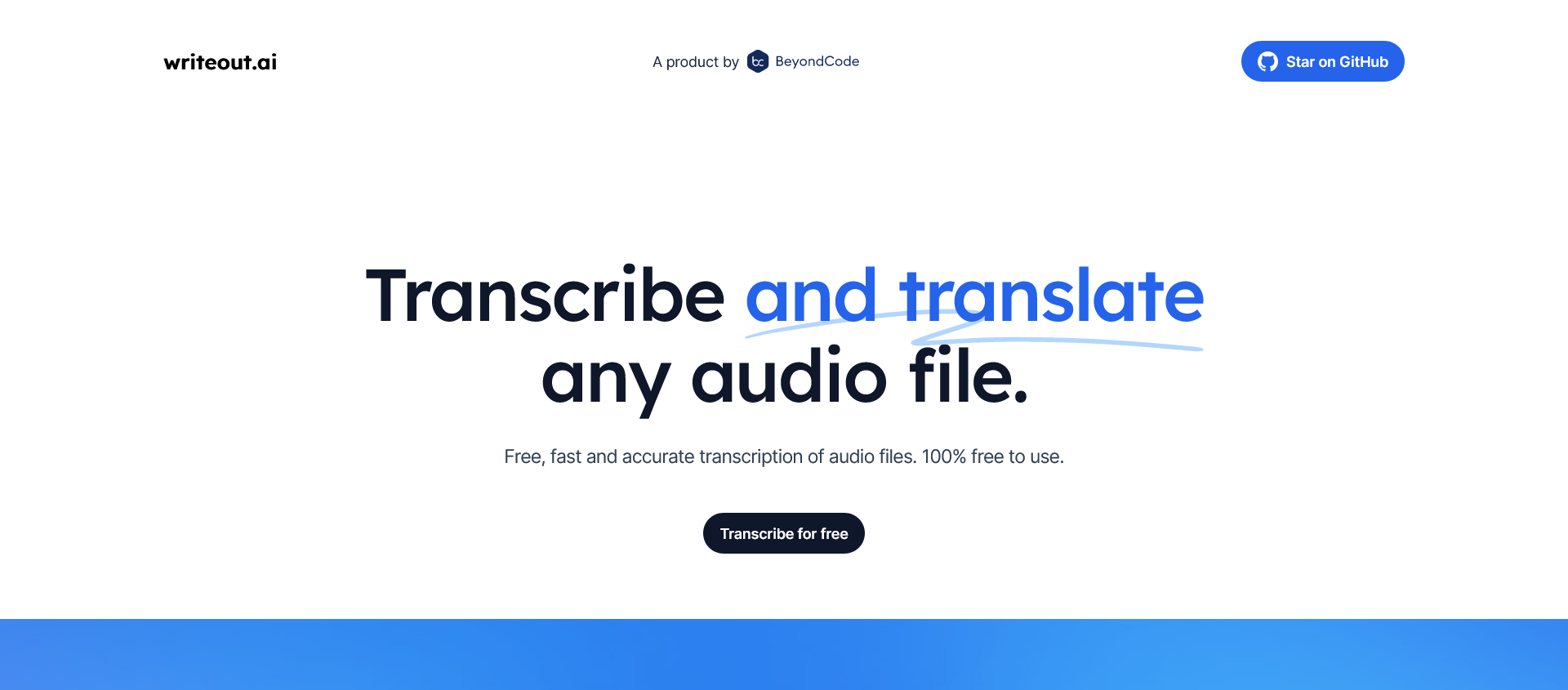 Page d'accueil writeou.ai