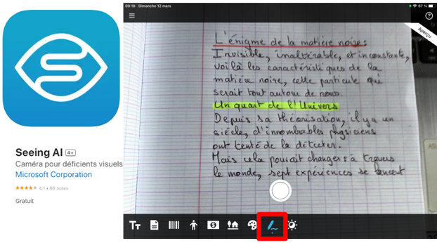 Localisation de l'icône "Reconnaissance de l'écriture manuscrite"