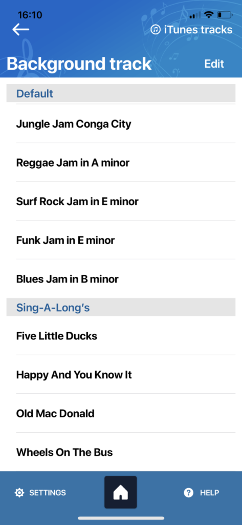 Écran de choix de la bande-son