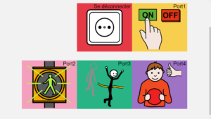 Affichage de cinq boutons, déconnexion et un bouton par relais 