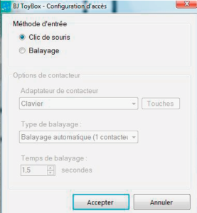 Modes d’accès (clic souris ou balayage)