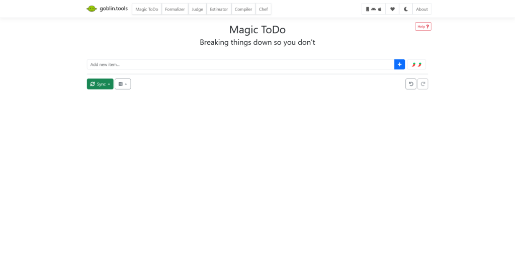 Page d'accueil du site goblin.tools