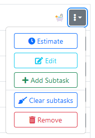 Menu déroulant disponible pour chaque tâche et sous-tâche