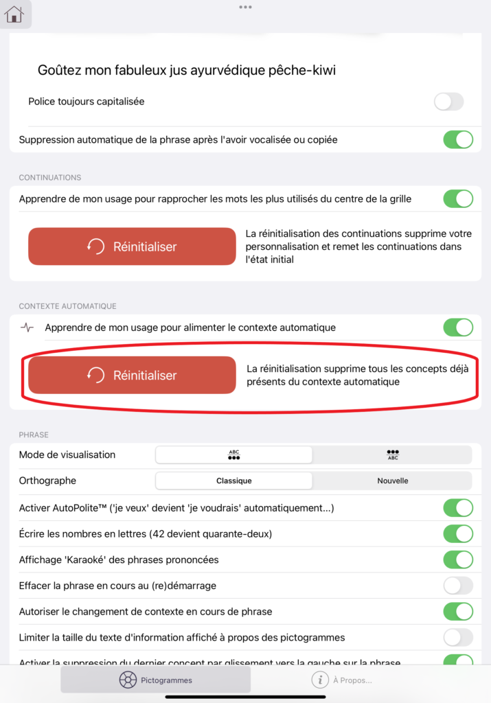 Réinitialisation du contexte automatique dans Lemma