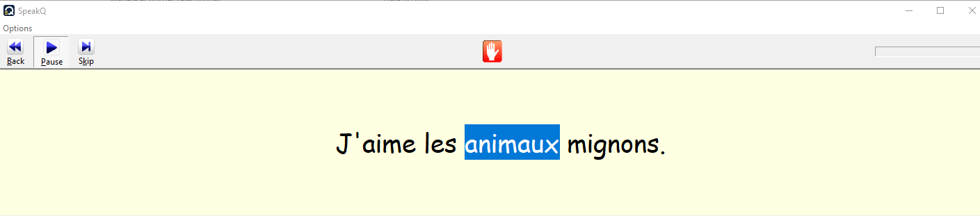 Fenêtre d’apprentissage vocal de SpeakQ