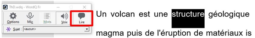 Lecture vocale en mode mot à mot par appui sur la touche flèche droite du clavier. 